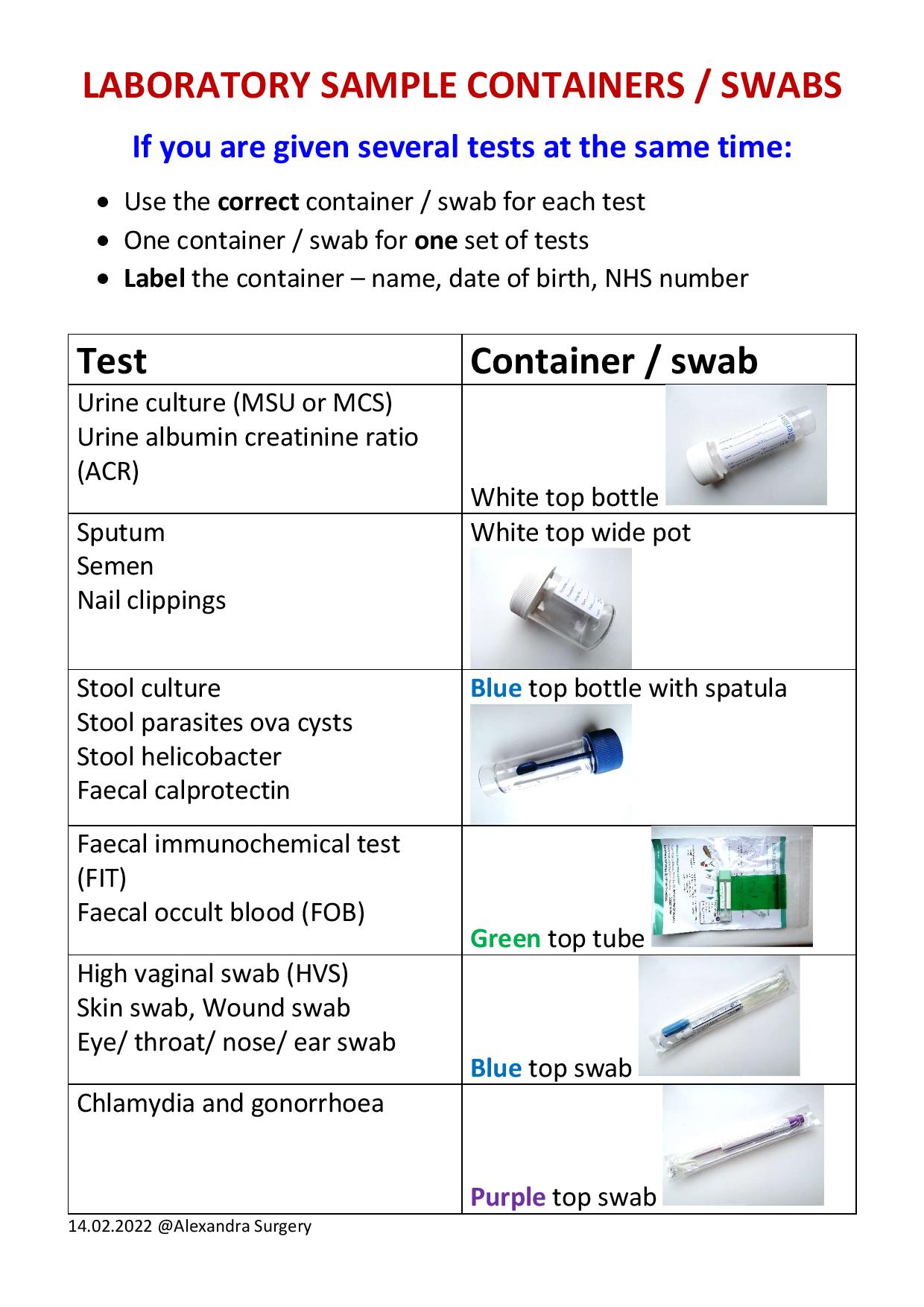 Laboratory contianers and swabs Laboratory contianers and swabs